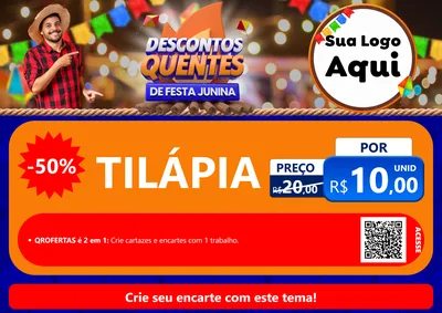 Modelo de Cartaz para Cartaz A4 Horizontal com o tema Descontos Quentes de Festa Junina para Peixaria