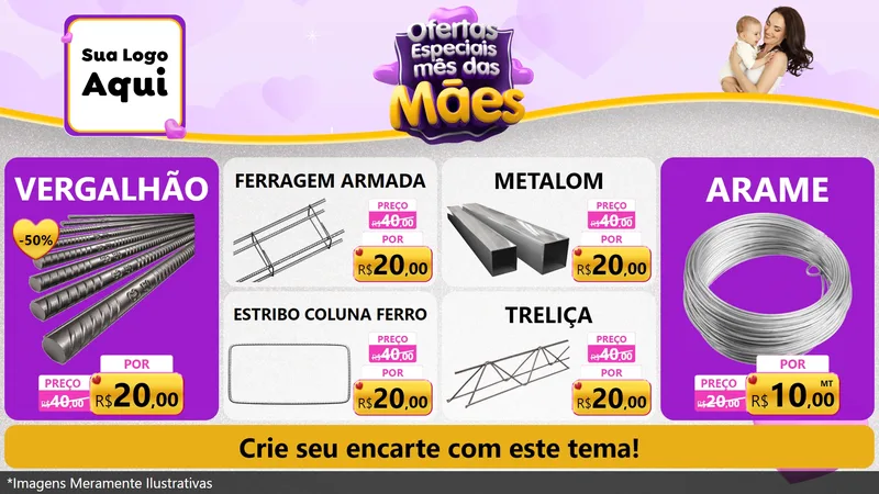 Modelo de TV para TV Horizontal com o tema Ofertas Especiais - Mês das Mães para Ferragens