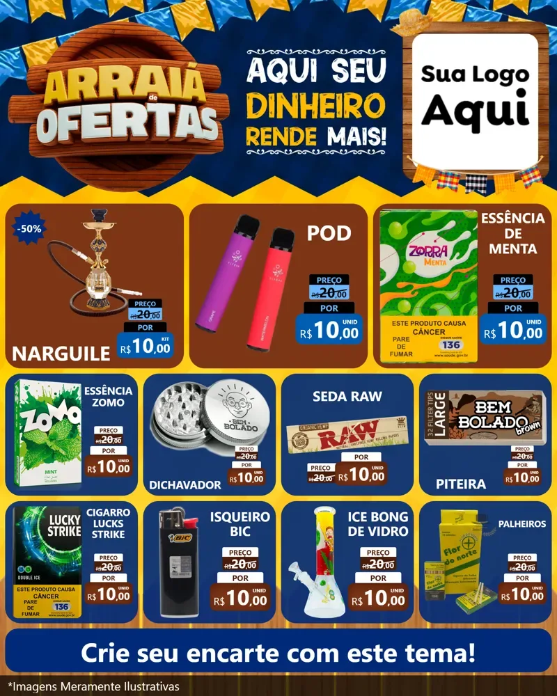 Modelo de Rede Social para Feed Instagram com o tema Arraiá de Ofertas - Junina para Tabacaria