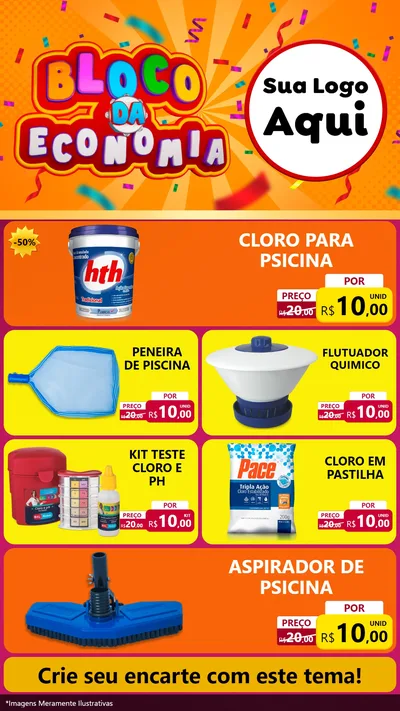 Modelo de TV para TV Vertical com o tema Bloco da Economia para Produtos para Piscina