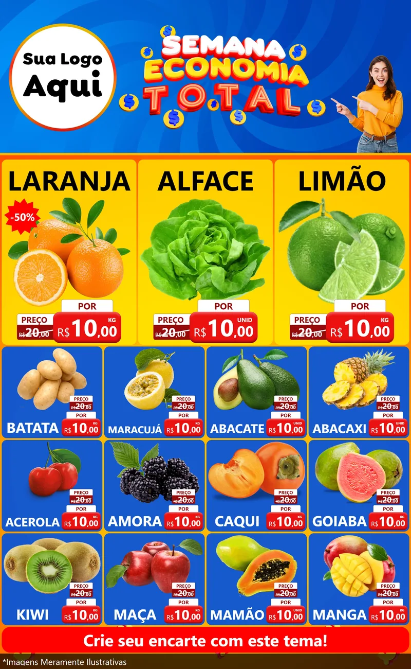 Modelo de Encarte para Encarte Grande com o tema Semana Economia Total para Hortifrúti