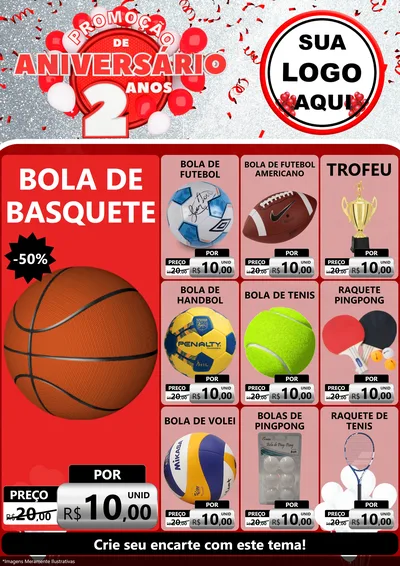 Modelo de Encarte para Encarte A4 Vertical com o tema Promoção de Aniversário - 2 Anos para Artigos Esportivos