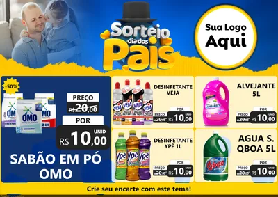 Modelo de Encarte para Encarte A4 Horizontal com o tema Sorteio Dia Dos Pais para Produtos de Limpeza