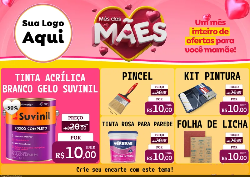 Modelo de Encarte para Encarte A4 Horizontal com o tema Mês das Mães para Tintas e Ferramentas