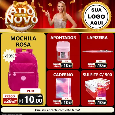 Modelo de Rede Social para Feed Facebook com o tema Super Ano Novo para Papelaria