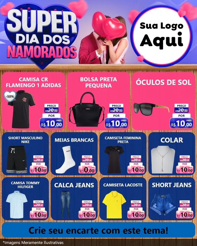 Modelo de Rede Social para Feed Instagram com o tema Super Dia dos Namorados para Roupas e acessórios