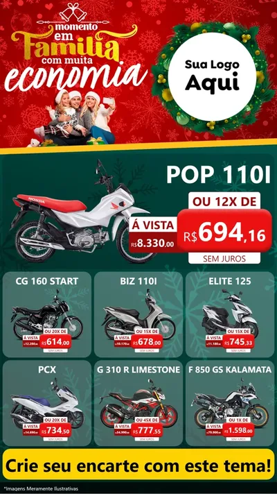 Modelo de Rede Social para Stories com o tema Momento em Família (Natal) para Concessionaria de Motos