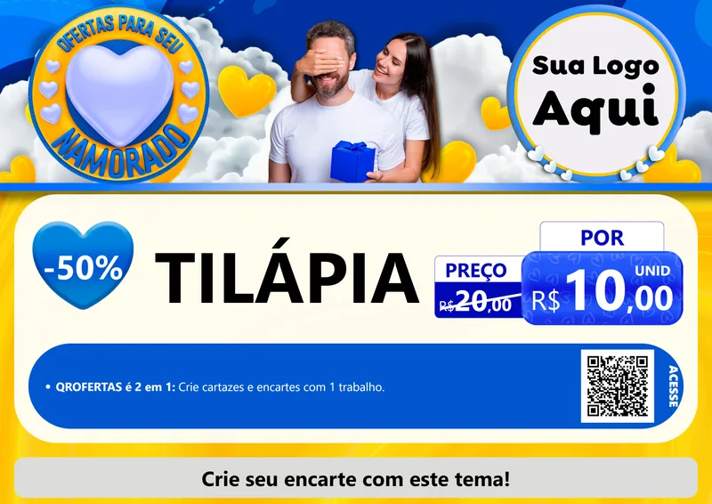 Modelo de Cartaz para Cartaz A4 Horizontal com o tema Ofertas Para Seu Namorado para Peixaria