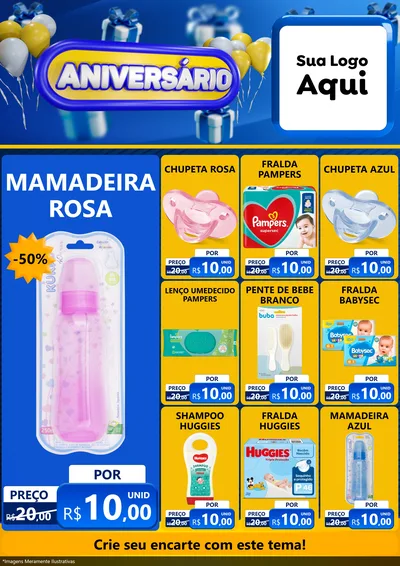 Modelo de Encarte para Encarte A4 Vertical com o tema Aniversário para Bebês