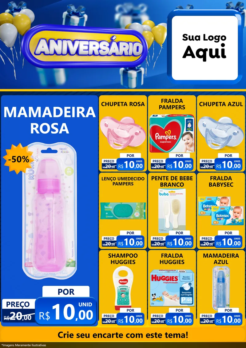 Modelo de Encarte para Encarte A4 Vertical com o tema Aniversário para Bebês