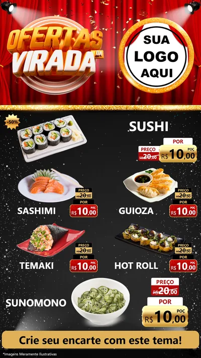 Modelo de TV para TV Vertical com o tema Ofertas da Virada para Comida japonesa