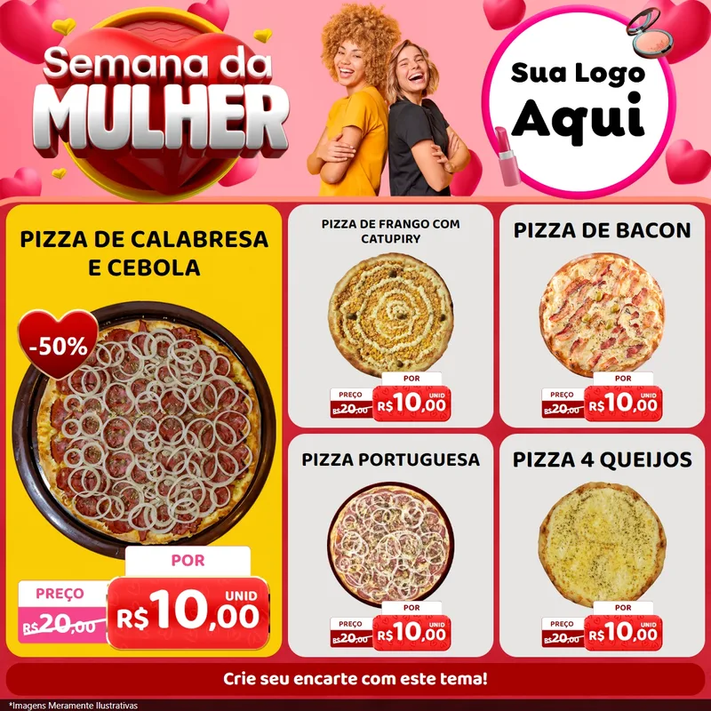 Modelo de Rede Social para Feed Facebook com o tema Semana da Mulher para Pizzaria