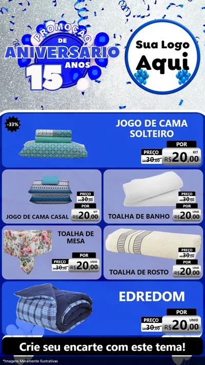 Modelo de TV para TV Vertical com o tema Promoção de Aniversário - 15 Anos para Cama, Mesa e Banho