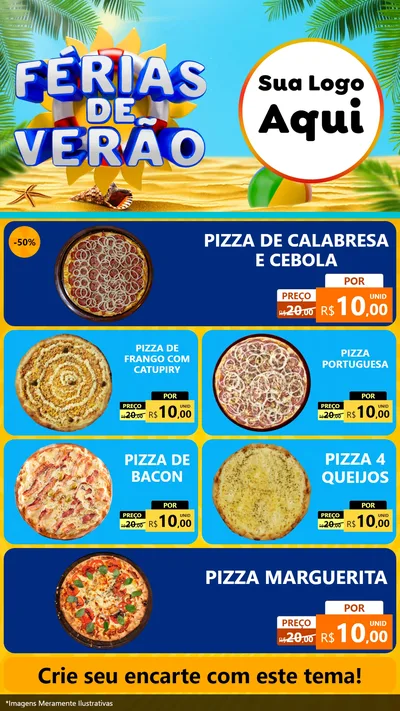 Modelo de TV para TV Vertical com o tema Férias de Verão para Pizzaria