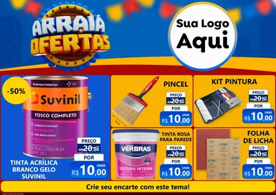 Modelo de Encarte para Encarte A4 Horizontal com o tema Arraiá de Ofertas - Junina para Tintas e Ferramentas