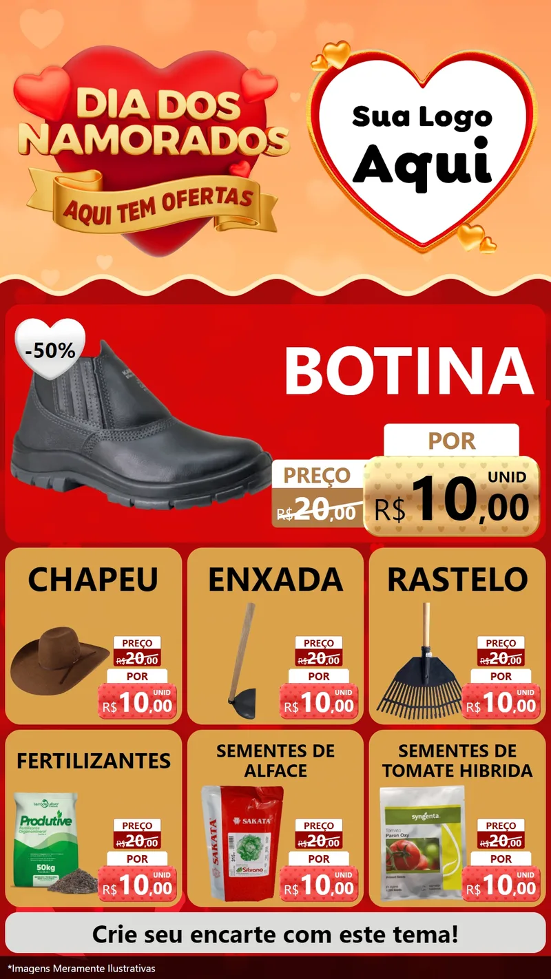 Modelo de Rede Social para Stories com o tema Dia dos Namorados - Aqui Tem Ofertas para Agropecuária