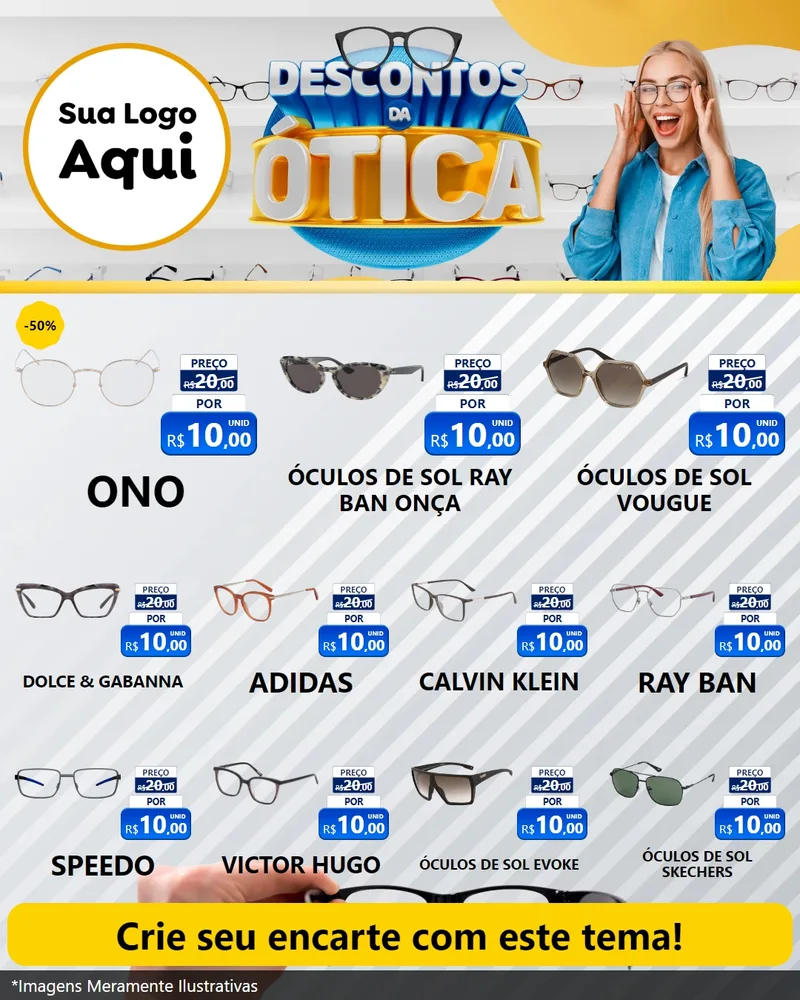 Modelo de Rede Social para Feed Instagram com o tema Descontos da Ótica para Óticas