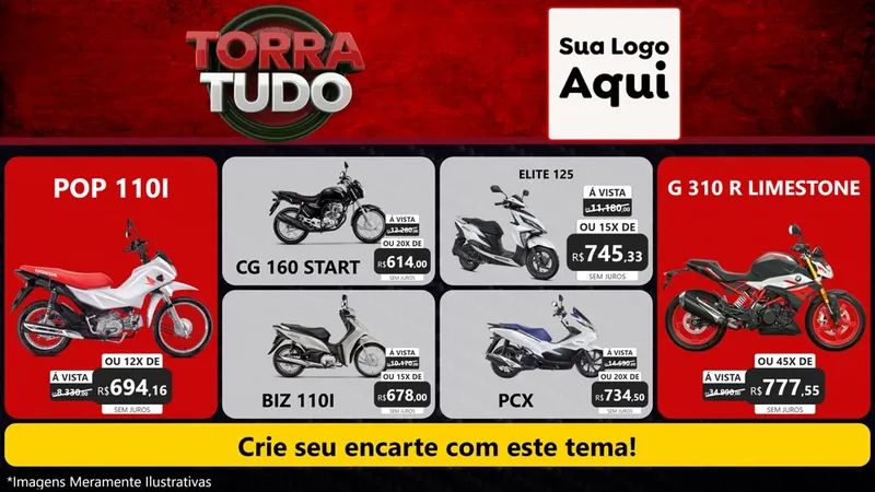 Modelo de TV para TV Horizontal com o tema Torra Tudo para Concessionaria de Motos