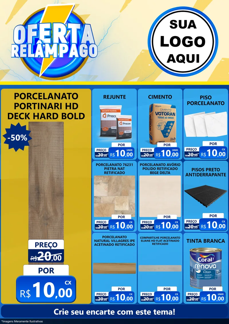Modelo de Encarte para Encarte A4 Vertical com o tema Oferta Relâmpago para Pisos e revestimentos