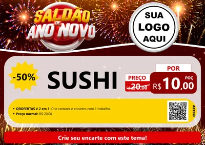 Modelo de Cartaz para Cartaz A4 Horizontal com o tema Saldão de Ano Novo para Comida japonesa