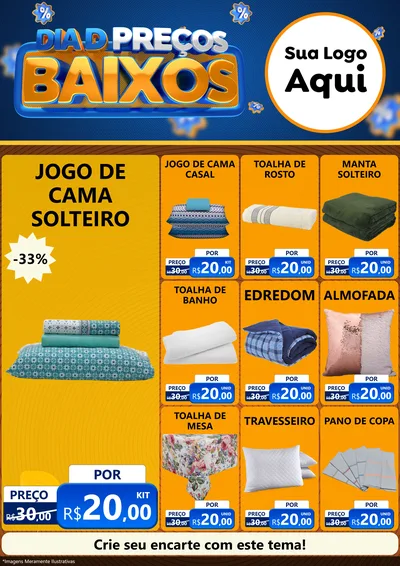 Modelo de Encarte para Encarte A4 Vertical com o tema Dia D Preço Baixo para Cama, Mesa e Banho