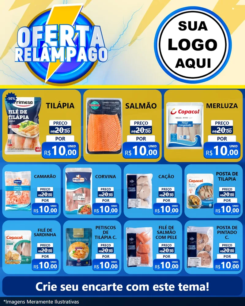 Modelo de Rede Social para Feed Instagram com o tema Oferta Relâmpago para Peixaria
