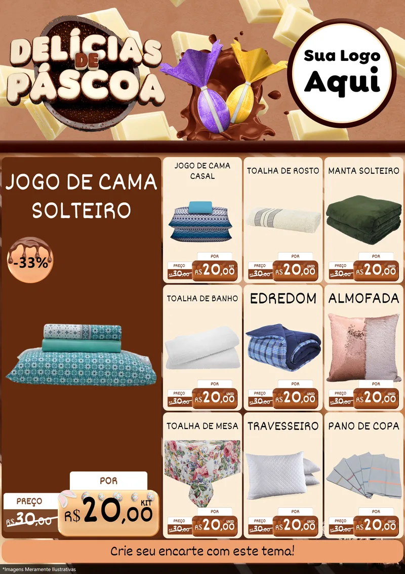 Modelo de Encarte para Encarte A4 Vertical com o tema Delícias de Páscoa para Cama, Mesa e Banho