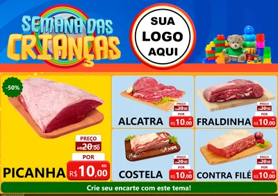 Modelo de Encarte para Encarte A4 Horizontal com o tema Semana das Crianças para Açougue