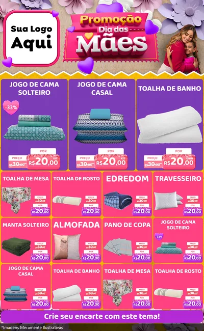Modelo de Encarte para Encarte Grande com o tema Promoção Dia das Mães para Cama, Mesa e Banho