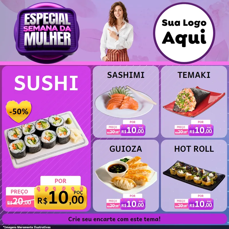 Modelo de Rede Social para Feed Facebook com o tema Especial Semana da Mulher para Comida japonesa