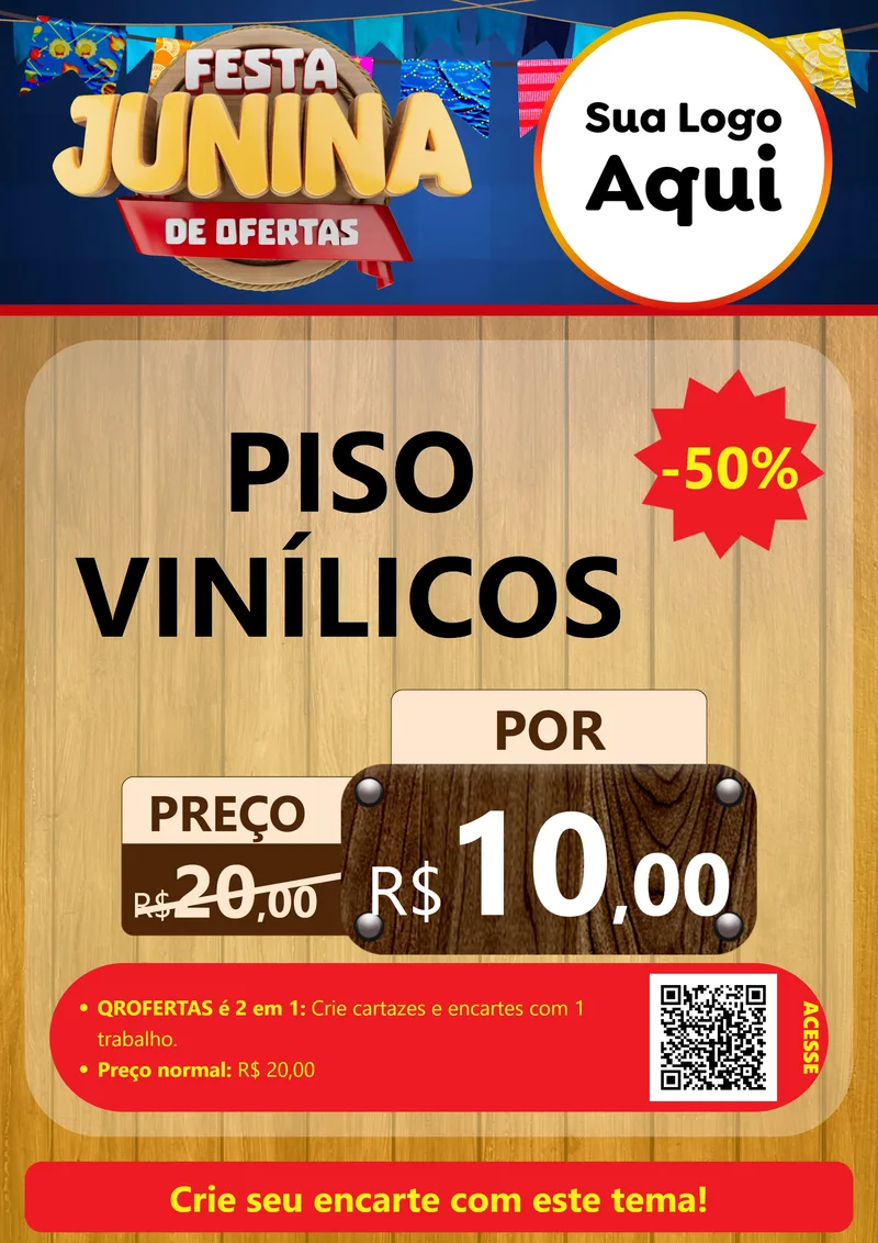 Modelo de Cartaz para Cartaz A4 Vertical com o tema Festa Junina de Ofertas para Material para Construção