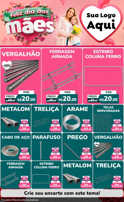 Modelo de Encarte para Encarte Grande com o tema Feliz Dia das Mães para Ferragens