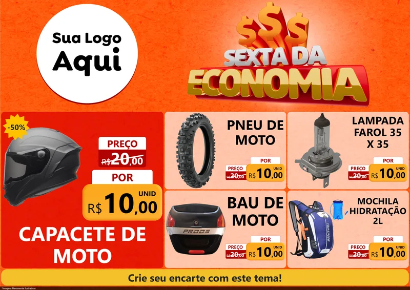 Modelo de Encarte para Encarte A4 Horizontal com o tema Sexta da Economia para Moto peças