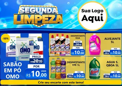 Modelo de Encarte para Encarte A4 Horizontal com o tema Segunda da Limpeza para Produtos de Limpeza
