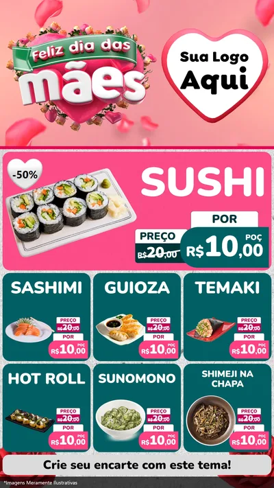 Modelo de Rede Social para Stories com o tema Feliz Dia das Mães para Comida japonesa