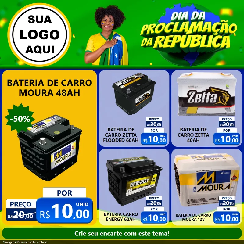 Modelo de Rede Social para Feed Facebook com o tema Dia Da Proclamação Da República para Baterias Elétricas