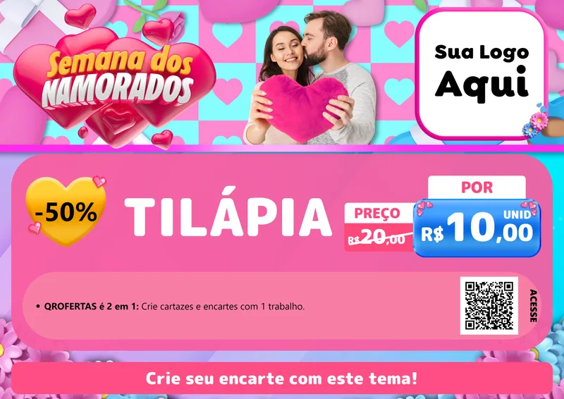 Modelo de Cartaz para Cartaz A4 Horizontal com o tema Semana dos Namorados para Peixaria