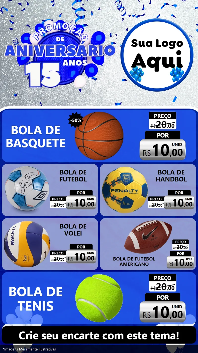 Modelo de TV para TV Vertical com o tema Promoção de Aniversário - 15 Anos para Artigos Esportivos