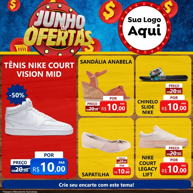 Modelo de Rede Social para Feed Facebook com o tema Junho de Ofertas para Calçados