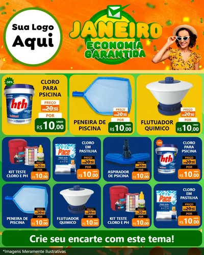 Modelo de Rede Social para Feed Instagram com o tema Janeiro - Economia Garantida para Produtos para Piscina