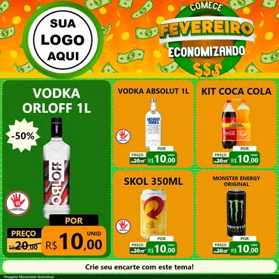 Modelo de Rede Social para Feed Facebook com o tema Comece Fevereiro Economizando para Distribuidora de bebidas
