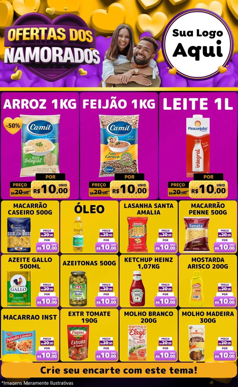 Modelo de Encarte para Encarte Grande com o tema Oferta Dos Namorados para Supermercado