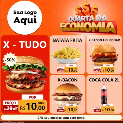 Modelo de Rede Social para Feed Facebook com o tema Quarta da Economia para Hamburgueria