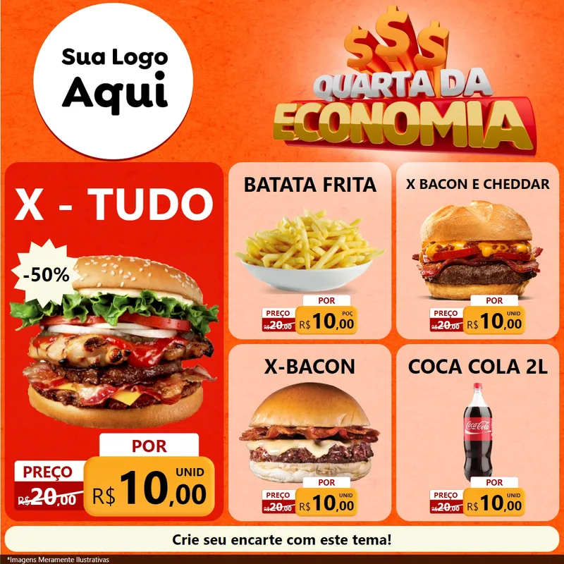 Modelo de Rede Social para Feed Facebook com o tema Quarta da Economia para Hamburgueria