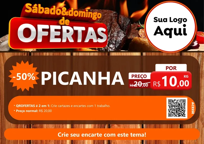 Modelo de Cartaz para Cartaz A4 Horizontal com o tema Sábado e Domingo de Ofertas - Carne / Açougue para Açougue