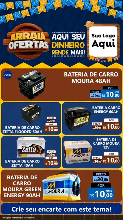Modelo de TV para TV Vertical com o tema Arraiá de Ofertas - Junina para Baterias Elétricas
