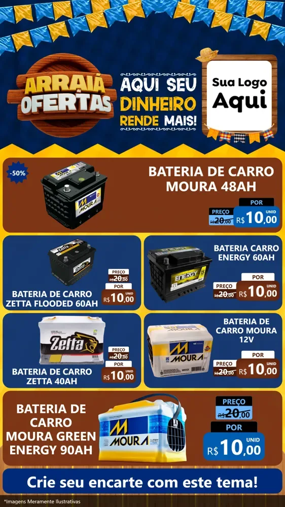 Modelo de TV para TV Vertical com o tema Arraiá de Ofertas - Junina para Baterias Elétricas