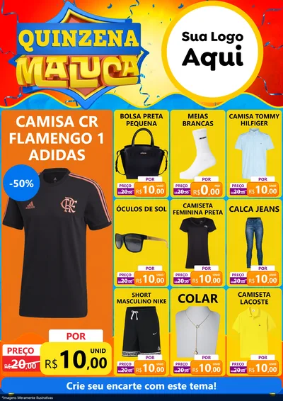 Modelo de Encarte para Encarte A4 Vertical com o tema Quinzena Maluca para Roupas e acessórios