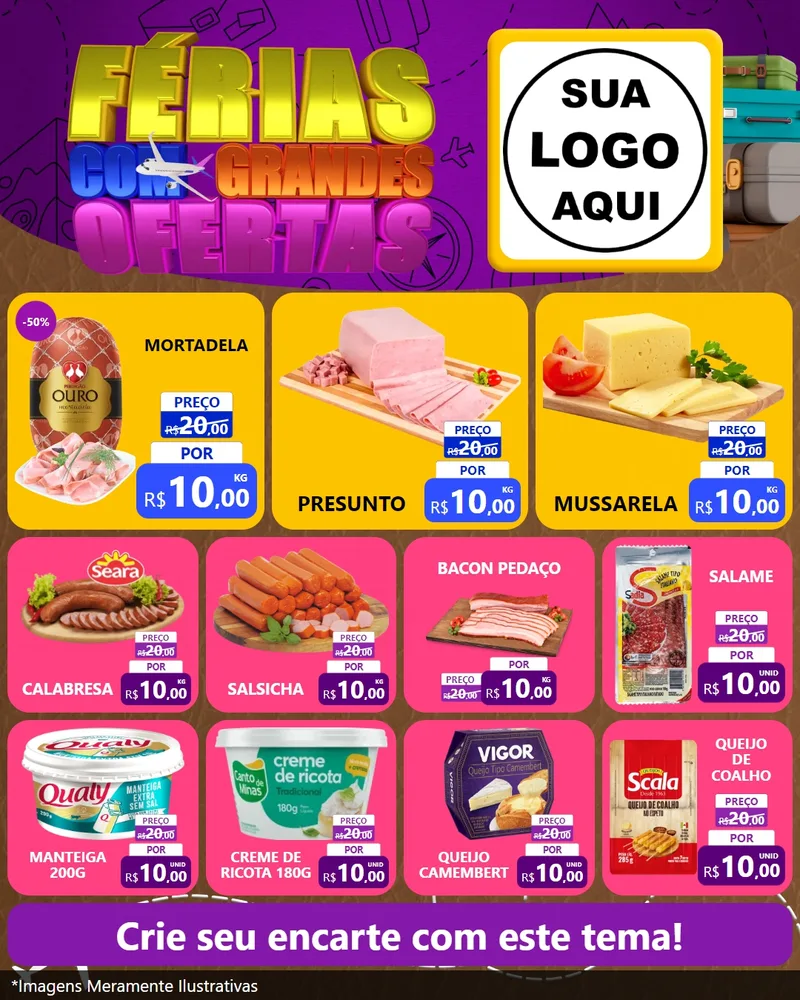 Modelo de Rede Social para Feed Instagram com o tema Férias com Grandes Ofertas para Frios e Laticínios