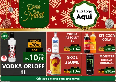 Modelo de Encarte para Encarte A4 Horizontal com o tema Natal de Ofertas para Distribuidora de bebidas